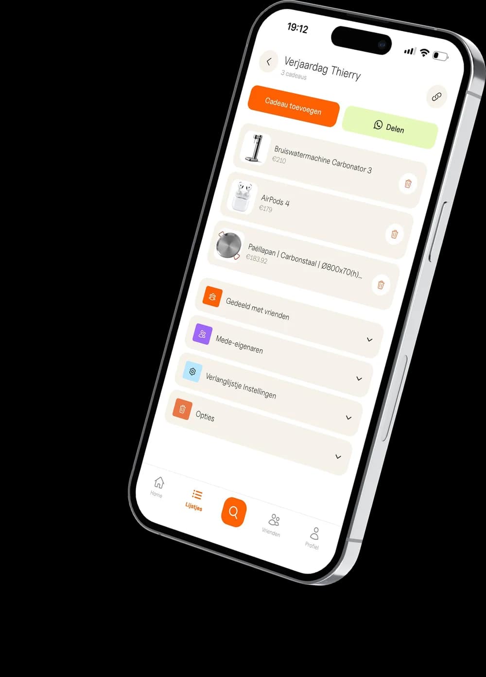 The Casadeau app showing a wishlist
